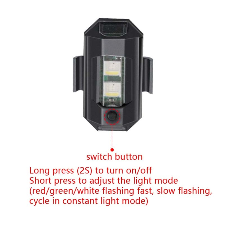 Luce di avvertimento per giro notturno in bicicletta Luce per aeroplano per moto UAV Luce notturna di ricarica USB, 3 Colors