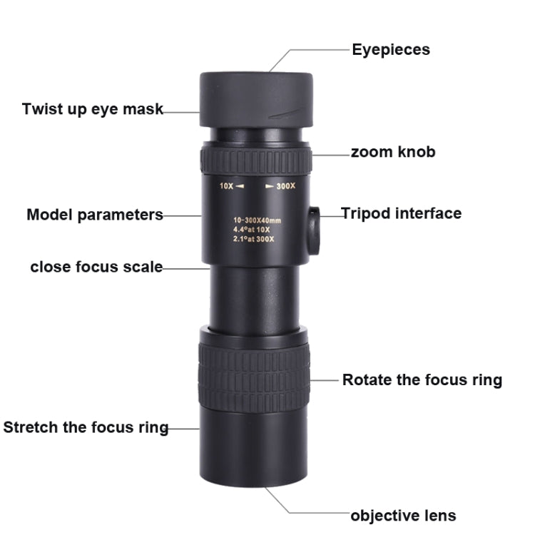 Telescopio monoculare HD 10-300x40 BAK4 Prism Telescope, stile:, Standard, With Photo Holder+Tripod