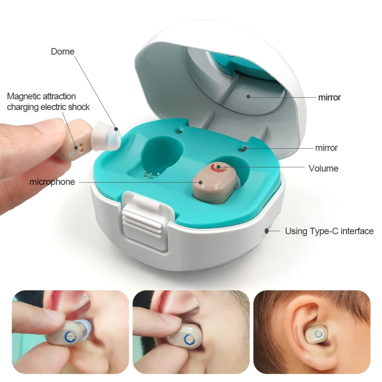 Amplificatore acustico TWS On-Ear con vano di ricarica