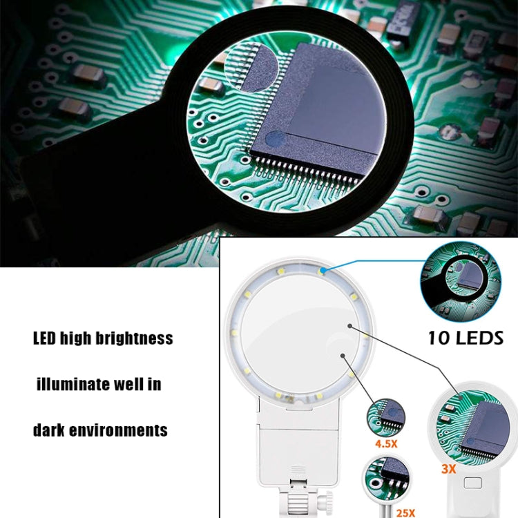 Lente d'ingrandimento per ispezione riparazione saldatura chip multifunzionale da tavolo con luce a LED, 3-45X Black, 3-45X White