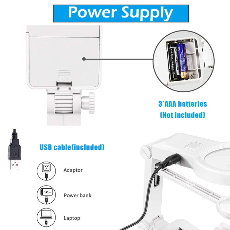 Lente d'ingrandimento per ispezione riparazione saldatura chip multifunzionale da tavolo con luce a LED, 3-45X Black, 3-45X White