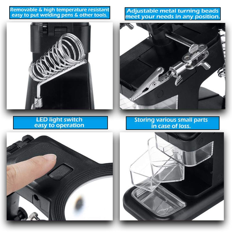 Lente d'ingrandimento per ispezione riparazione saldatura chip multifunzionale da tavolo con luce a LED, 3-45X Black, 3-45X White