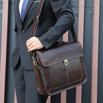 Borsa per laptop multifunzionale da uomo in pelle di vacchetta retrò per computer da 15,6 pollici