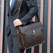 Borsa per laptop multifunzionale da uomo in pelle di vacchetta retrò per computer da 15,6 pollici