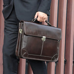 Borsa per laptop multifunzionale da uomo in pelle di vacchetta retrò per computer da 15,6 pollici