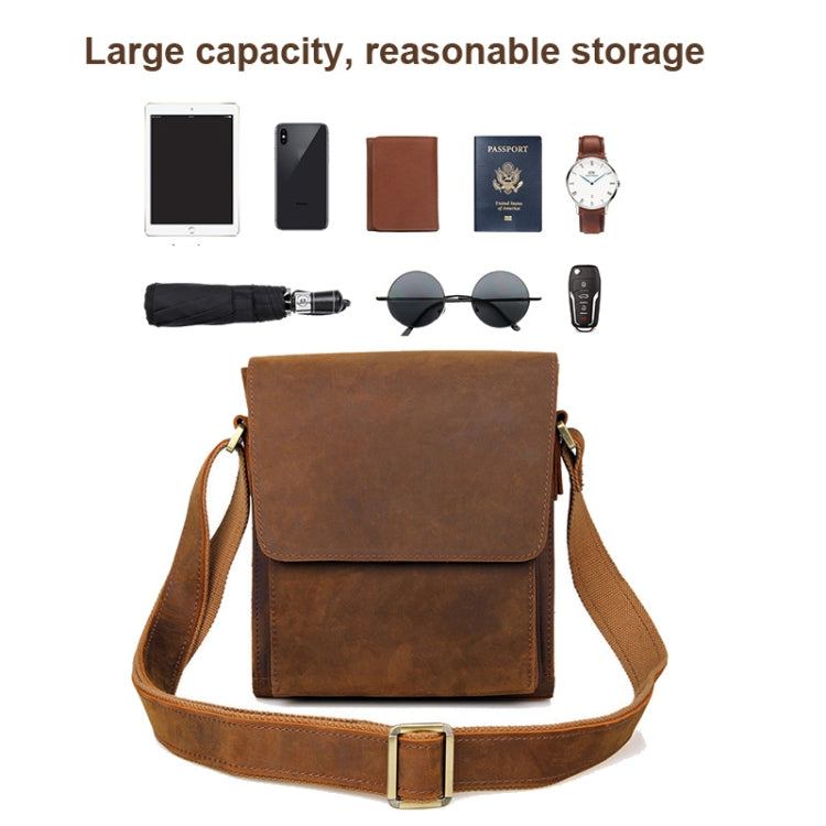 Borsa a tracolla da uomo vintage in pelle di cavallo pazzo, Black, Brown, Dark Brown, Brown Yellow