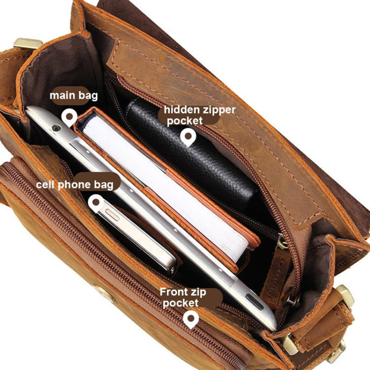 Borsa a tracolla da uomo vintage in pelle di cavallo pazzo, Black, Brown, Dark Brown, Brown Yellow