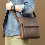 Borsa a tracolla da uomo vintage in pelle di cavallo pazzo, Black, Brown, Dark Brown, Brown Yellow