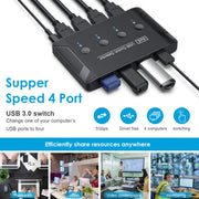 T29 USB3.0 Automatico 4 In 4 Out Switcher HUB Condivisione Stampante