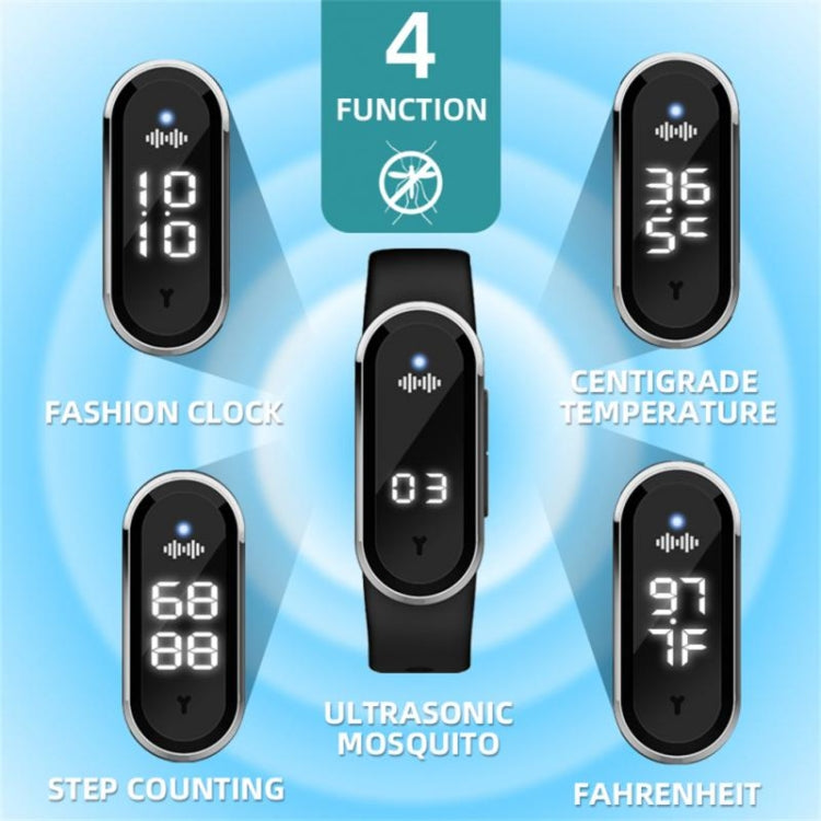 Braccialetto repellente per zanzare ad ultrasuoni M21 con contapassi e funzione orologio e temperatura, M21 (Black), M21 (White)