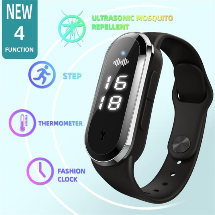 Braccialetto repellente per zanzare ad ultrasuoni M21 con contapassi e funzione orologio e temperatura, M21 (Black), M21 (White)