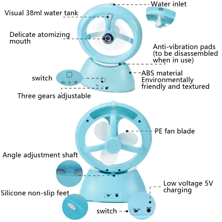 Ventilatore da scrivania USB ricaricabile con spruzzo d'acqua