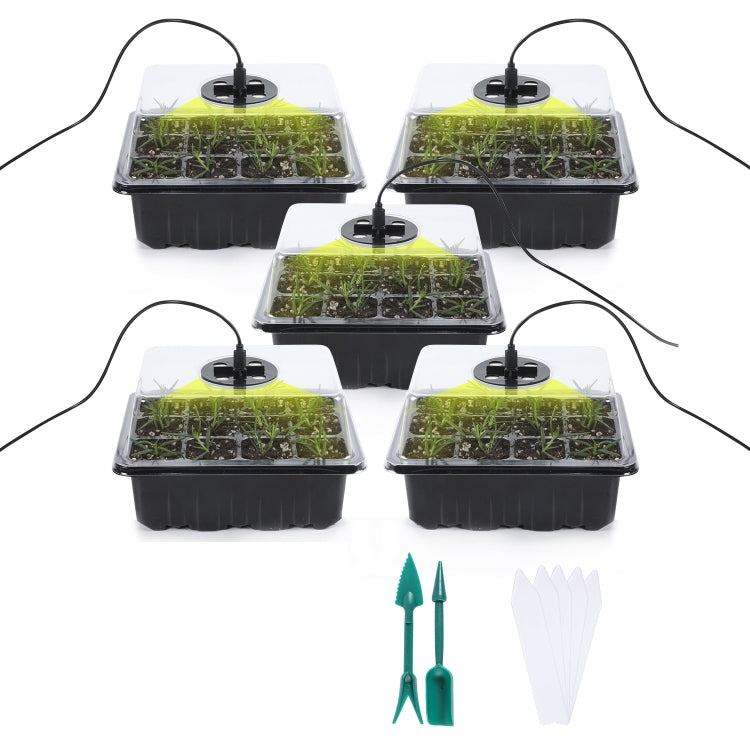 Set 5 vassoi per semi con luce LED 5W 21x16x16 cm
