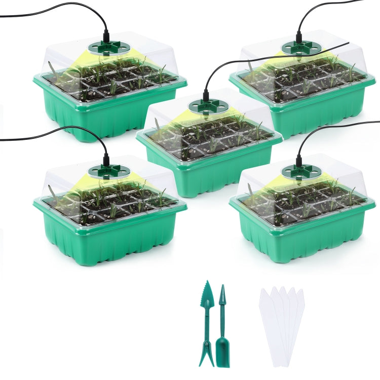 5 set di vassoi per semi di piante, vassoio per piantine con luce crescente, Black, Green