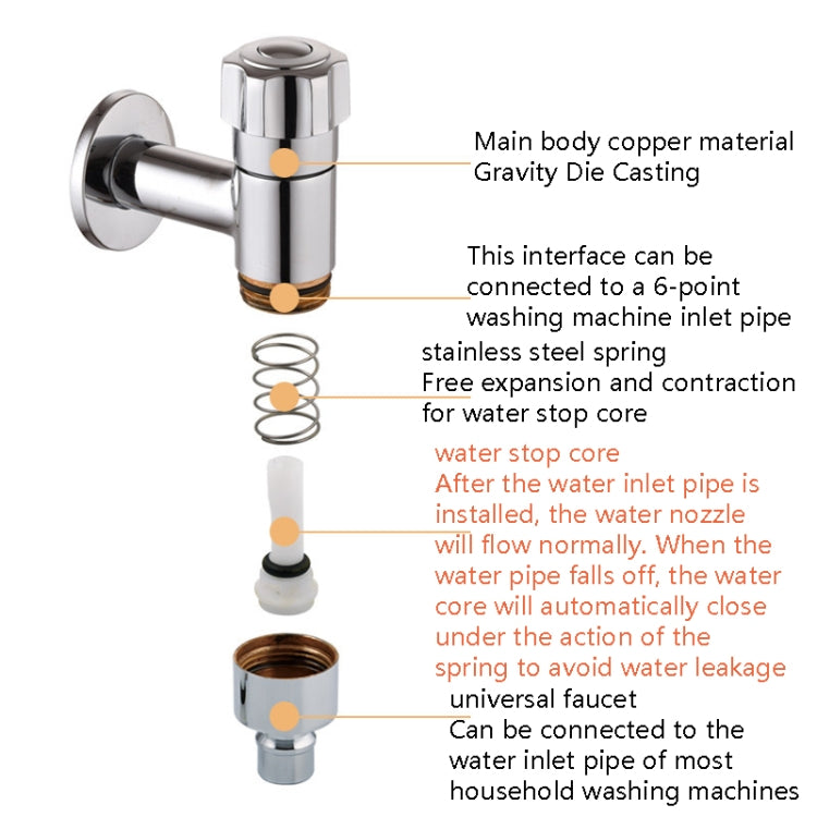 Rubinetto per lavatrice universale a prova di perdite a 4 punti con arresto automatico intelligente dell'acqua, Washing Machine Faucet