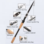 Canna da pesca telescopica in carbonio a sezione corta, 1.8m, 2.1m, 2.4m, 2.7m, 3.0m