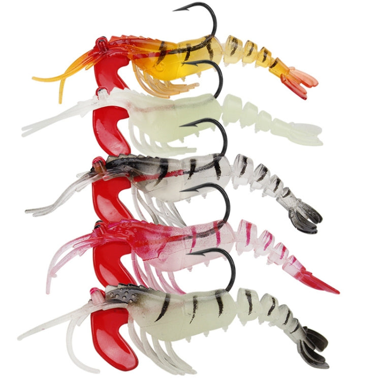 Multi-sezione Testa di piombo Soft Shrimp Esca finta Esca per la pesca in mare d'acqua dolce, 5 Color / Set