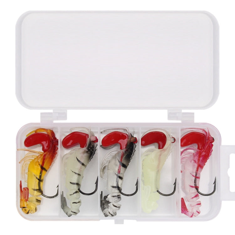 Multi-sezione Testa di piombo Soft Shrimp Esca finta Esca per la pesca in mare d'acqua dolce, 5 Color / Set