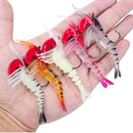 Multi-sezione Testa di piombo Soft Shrimp Esca finta Esca per la pesca in mare d'acqua dolce, 5 Color / Set