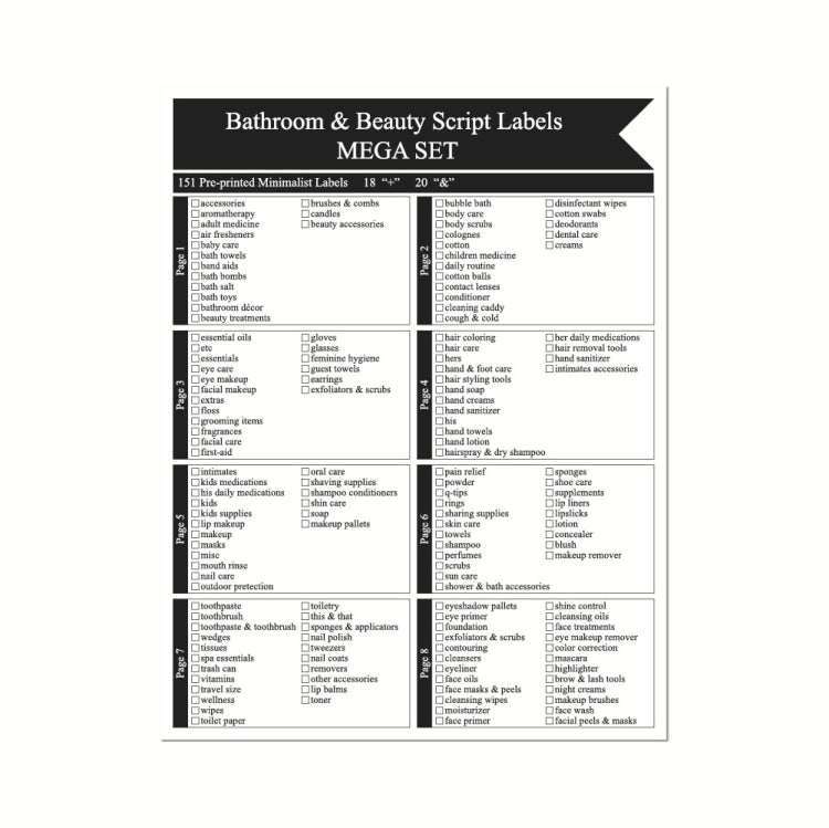 2 set 189 PCS Barattoli da bagno Etichetta Classificazione di archiviazione Adesivi da bagno impermeabili, Jars Label