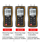 Manometro differenziale digitale portatile per test di pressione negativa, SNDWAY SW-512A, SNDWAY SW-512B, SNDWAY SW-512C