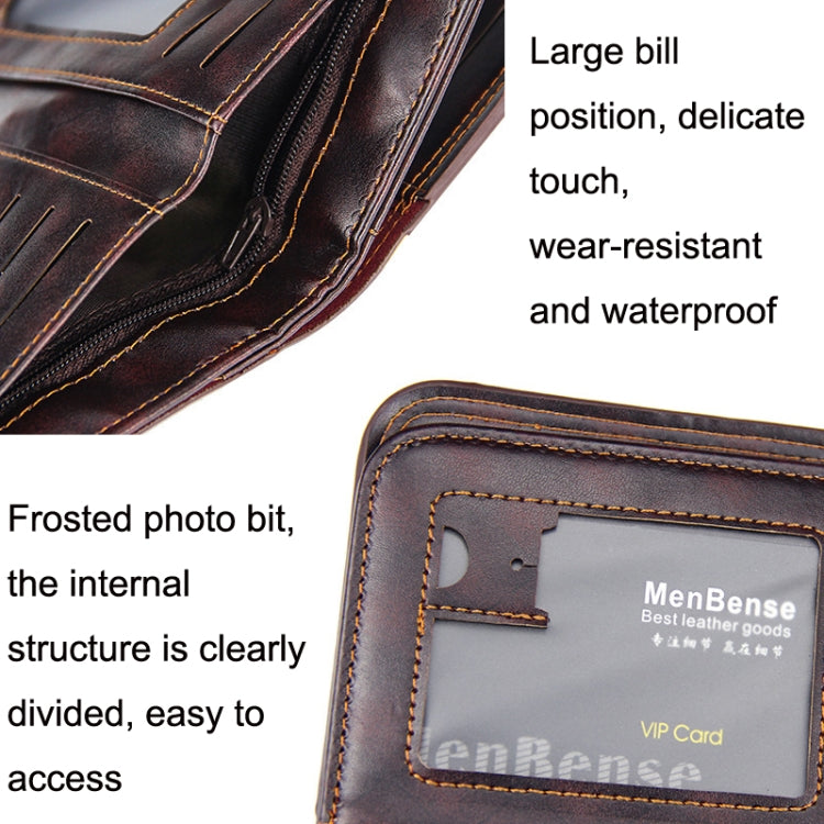 Menbense Short Fashion Leisure Buckle Magnetic Large Capacity 3 Fold Portafoglio Uomo, Black, Dark Brown