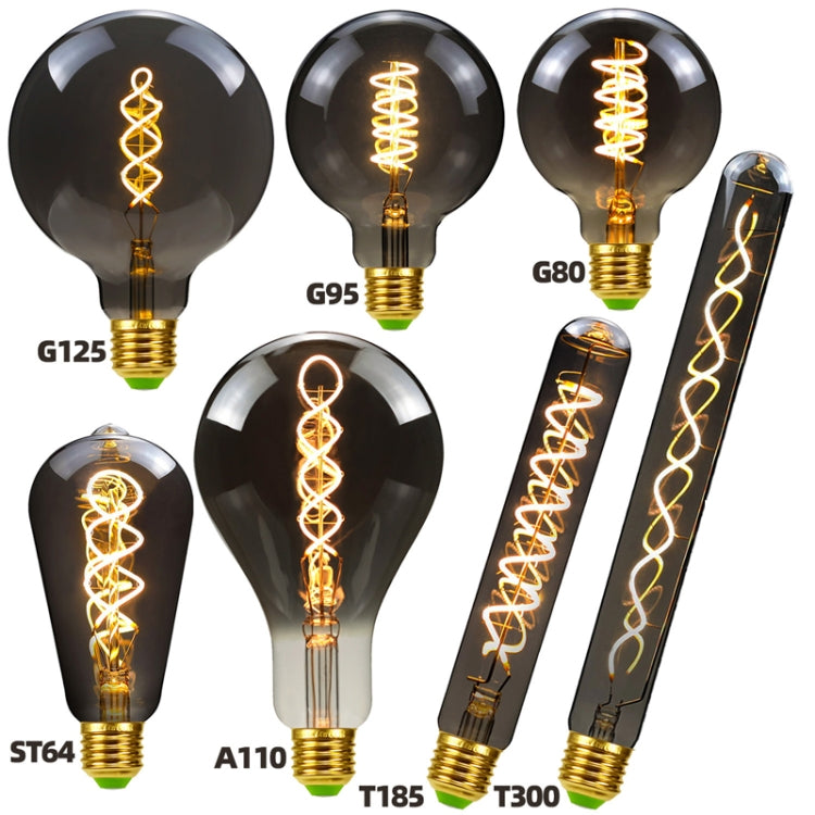 Lampada retrò con lampadina a LED a luce calda grigio fumo galvanica, ST64, G80, G95, G125, A110, T185, T300