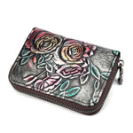 Portacarte multi-card in pelle d'organo dipinta a mano con zip, Red, Green, Silver