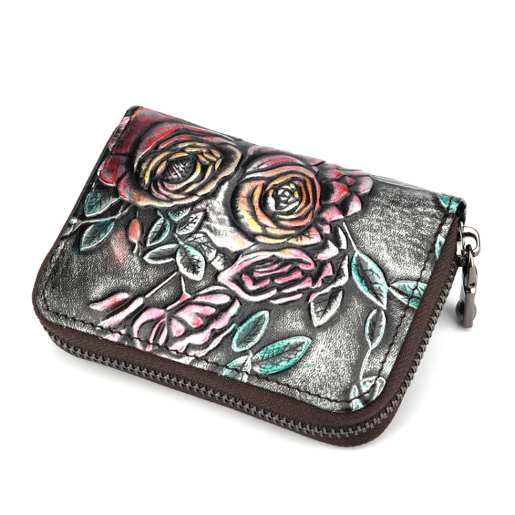 Portacarte multi-card in pelle d'organo dipinta a mano con zip, Red, Green, Silver