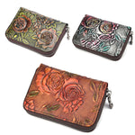 Portacarte multi-card in pelle d'organo dipinta a mano con zip, Red, Green, Silver