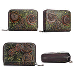 Portacarte multi-card in pelle d'organo dipinta a mano con zip, Red, Green, Silver