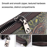 Portacarte multi-card in pelle d'organo dipinta a mano con zip, Red, Green, Silver