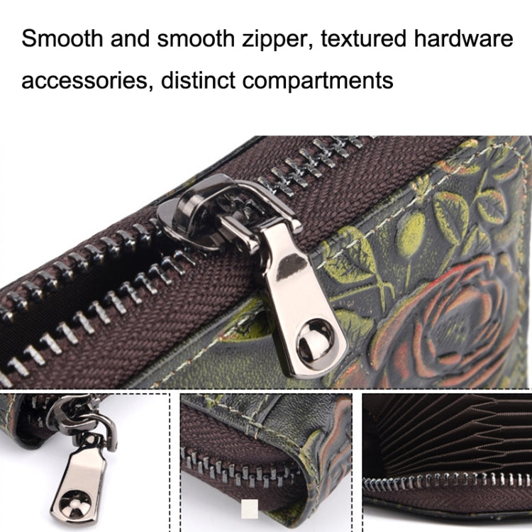 Portacarte multi-card in pelle d'organo dipinta a mano con zip, Red, Green, Silver