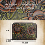 Portacarte multi-card in pelle d'organo dipinta a mano con zip, Red, Green, Silver