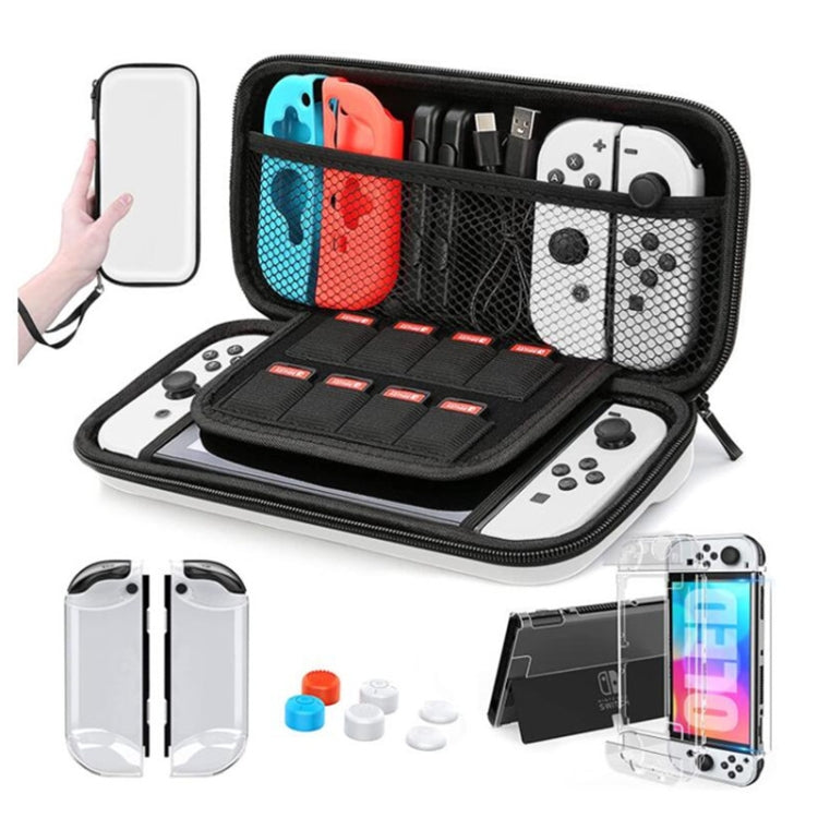 Set di custodie per pellicole temperate con cappuccio di rilevamento remoto con guscio di cristallo per console di gioco, Storage Bag+Crystal Case+Rocker Capx6+Tempered Film, White Storage Bag 14 In 1(Hand Rope), White Storage Bag 16 In 1