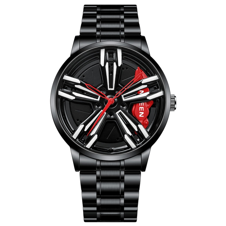 FNGEEN L001 Orologio da uomo in metallo con mozzo rotante con elemento motociclistico, Black steel Red Surface, Black Steel Green Surface, White Steel Red Surface, White Steel Green Surface, Black Net Black Steel Red Surface                            ...