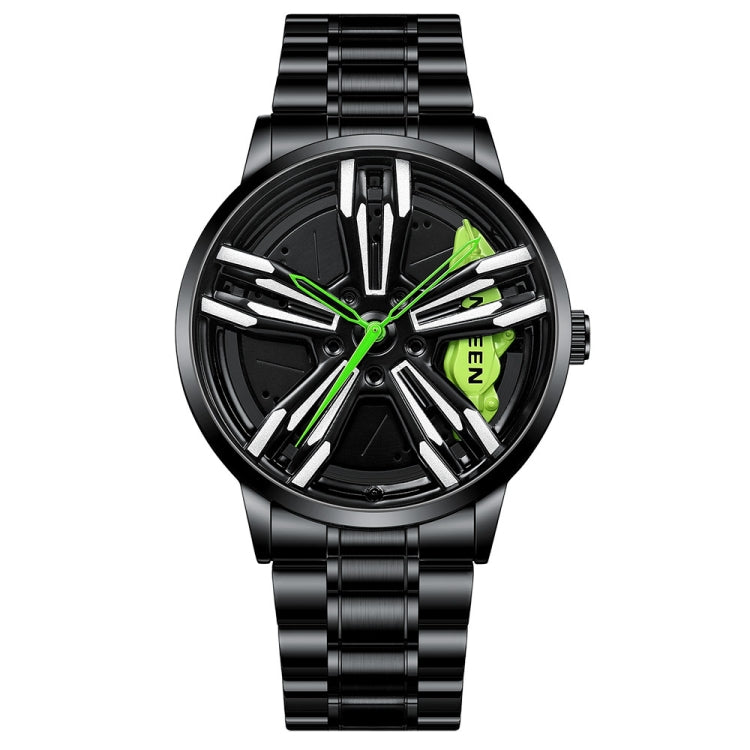 FNGEEN L001 Orologio da uomo in metallo con mozzo rotante con elemento motociclistico, Black steel Red Surface, Black Steel Green Surface, White Steel Red Surface, White Steel Green Surface, Black Net Black Steel Red Surface                            ...