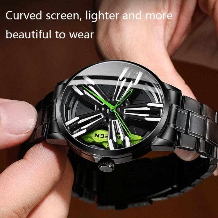 FNGEEN L001 Orologio da uomo in metallo con mozzo rotante con elemento motociclistico, Black steel Red Surface, Black Steel Green Surface, White Steel Red Surface, White Steel Green Surface, Black Net Black Steel Red Surface                            ...