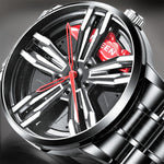 FNGEEN L001 Orologio da uomo in metallo con mozzo rotante con elemento motociclistico, Black steel Red Surface, Black Steel Green Surface, White Steel Red Surface, White Steel Green Surface, Black Net Black Steel Red Surface                            ...