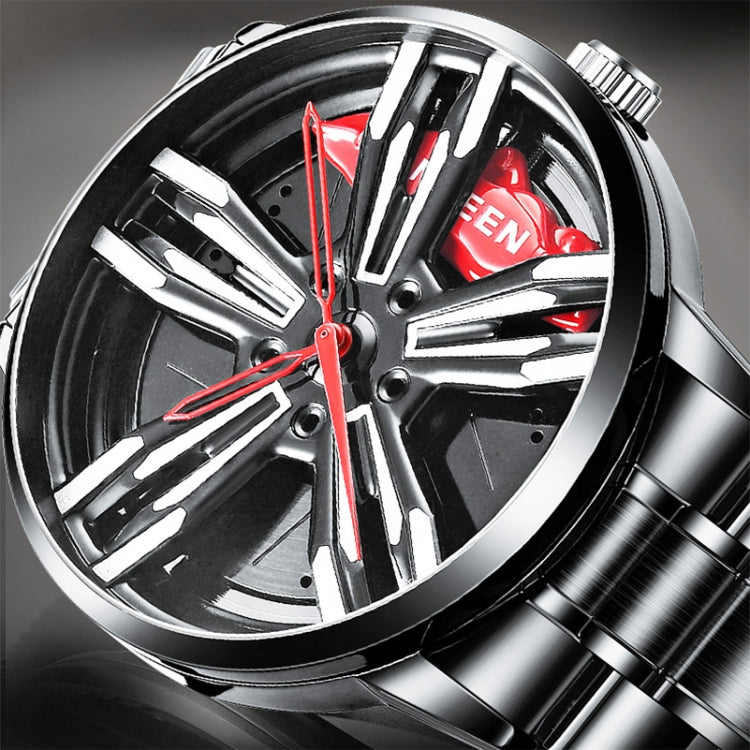 FNGEEN L001 Orologio da uomo in metallo con mozzo rotante con elemento motociclistico, Black steel Red Surface, Black Steel Green Surface, White Steel Red Surface, White Steel Green Surface, Black Net Black Steel Red Surface                            ...