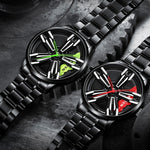 FNGEEN L001 Orologio da uomo in metallo con mozzo rotante con elemento motociclistico, Black steel Red Surface, Black Steel Green Surface, White Steel Red Surface, White Steel Green Surface, Black Net Black Steel Red Surface                            ...