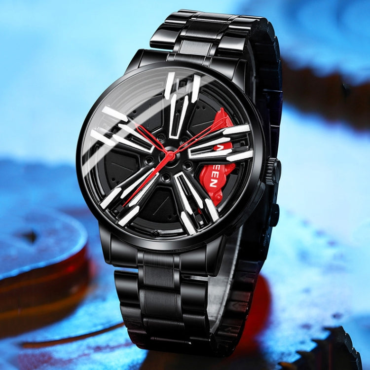 FNGEEN L001 Orologio da uomo in metallo con mozzo rotante con elemento motociclistico, Black steel Red Surface, Black Steel Green Surface, White Steel Red Surface, White Steel Green Surface, Black Net Black Steel Red Surface                            ...