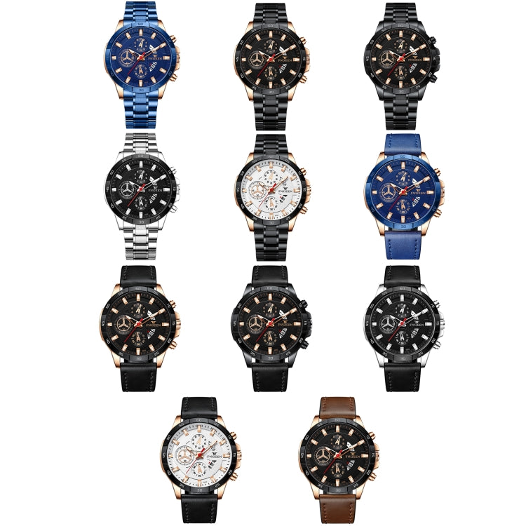 Orologio al quarzo impermeabile multifunzionale FNGEEN 5225, Blue Steel Rose Shell Blue Surface, Black Steel Rose Shell Black Surface, Black Steel Black Shell Black Surface, White Steel White Shell Black Surface, Black Steel Black Circle White Surface ...