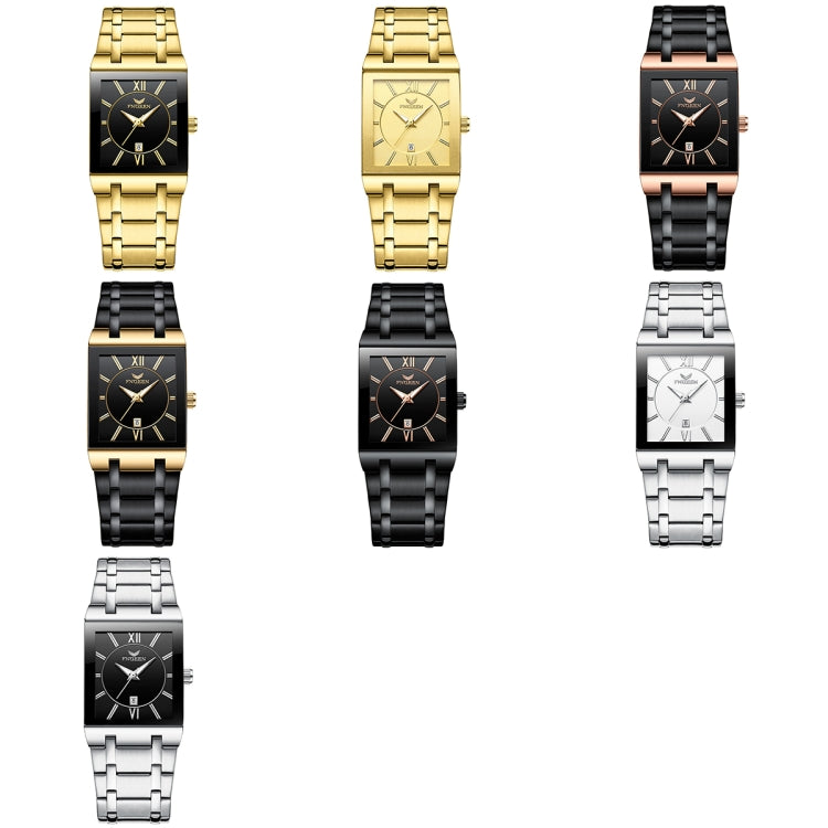FNGEEN 3627 Orologio quadrato da uomo con calendario impermeabile, Full Gold Black Surface, Full Gold Gold Surface, Black Belt Rose Shell Black Surface, Black Belt Gold Shell Black Surface, Black Belt Black Shell Black Surface, White Steel White Surfac...
