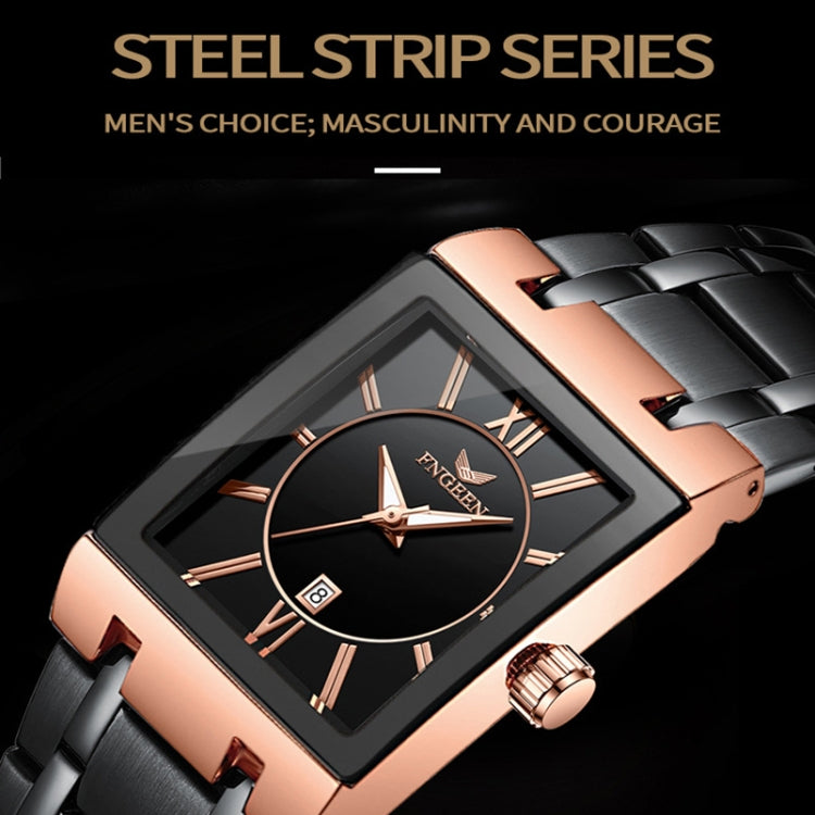FNGEEN 3627 Orologio quadrato da uomo con calendario impermeabile, Full Gold Black Surface, Full Gold Gold Surface, Black Belt Rose Shell Black Surface, Black Belt Gold Shell Black Surface, Black Belt Black Shell Black Surface, White Steel White Surfac...