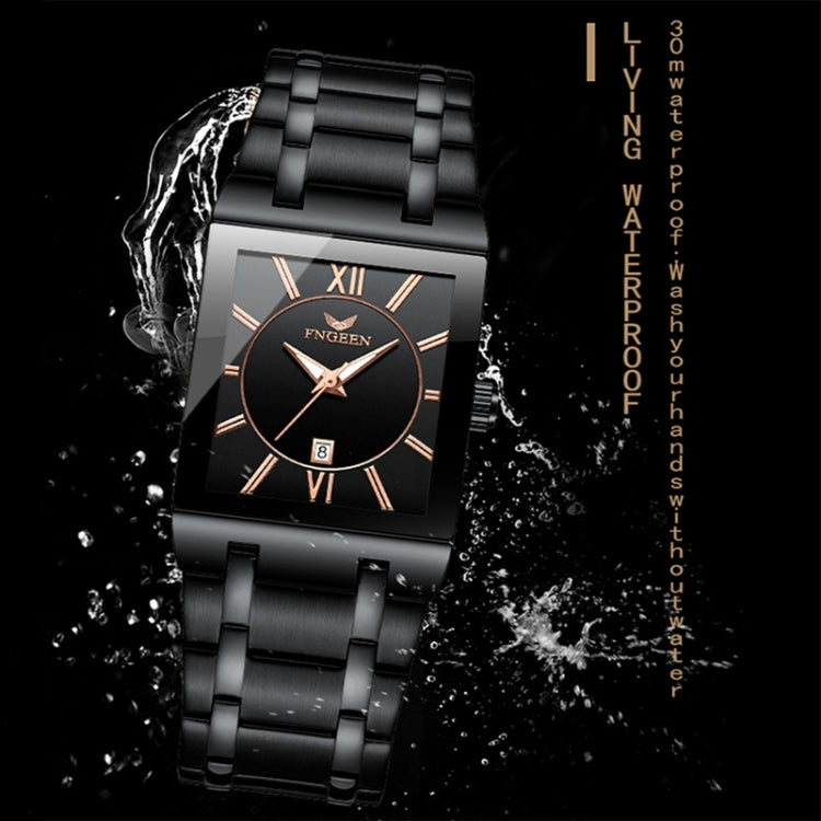 FNGEEN 3627 Orologio quadrato da uomo con calendario impermeabile, Full Gold Black Surface, Full Gold Gold Surface, Black Belt Rose Shell Black Surface, Black Belt Gold Shell Black Surface, Black Belt Black Shell Black Surface, White Steel White Surfac...