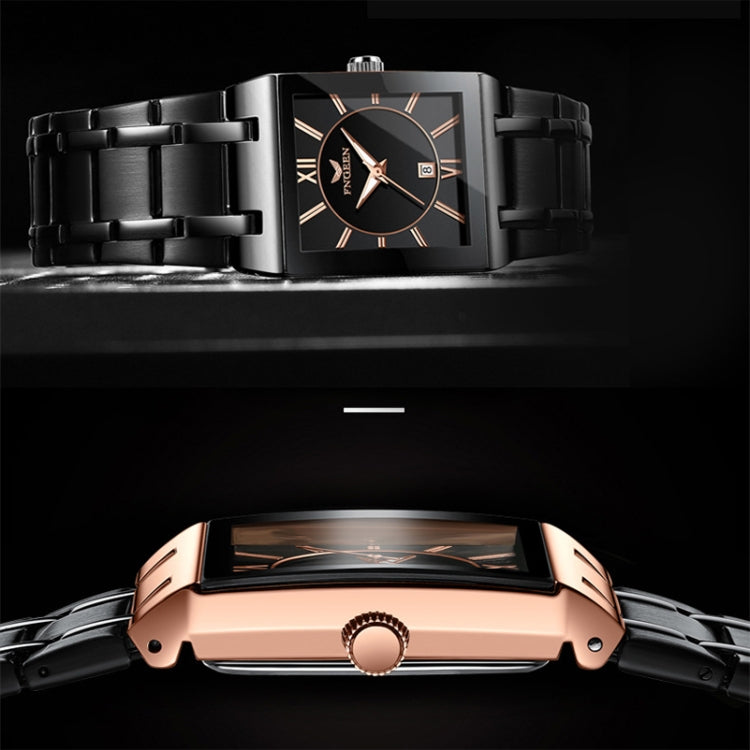 FNGEEN 3627 Orologio quadrato da uomo con calendario impermeabile, Full Gold Black Surface, Full Gold Gold Surface, Black Belt Rose Shell Black Surface, Black Belt Gold Shell Black Surface, Black Belt Black Shell Black Surface, White Steel White Surfac...
