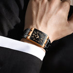 FNGEEN 3627 Orologio quadrato da uomo con calendario impermeabile, Full Gold Black Surface, Full Gold Gold Surface, Black Belt Rose Shell Black Surface, Black Belt Gold Shell Black Surface, Black Belt Black Shell Black Surface, White Steel White Surfac...