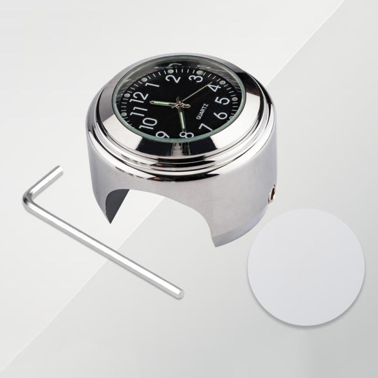 Orologio da manubrio per moto con placcatura in lega di alluminio, Clock Silver Shell Black Background, Clock Silver Shell White Background, Clock Black Shell White Background, Clock Black Shell Black Background