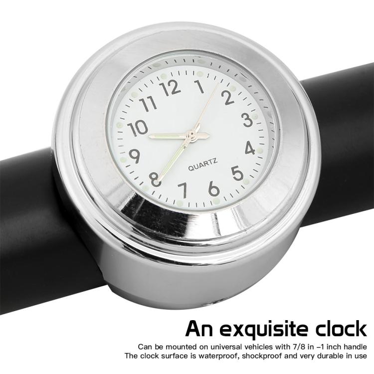 Orologio da manubrio per moto con placcatura in lega di alluminio, Clock Silver Shell Black Background, Clock Silver Shell White Background, Clock Black Shell White Background, Clock Black Shell Black Background